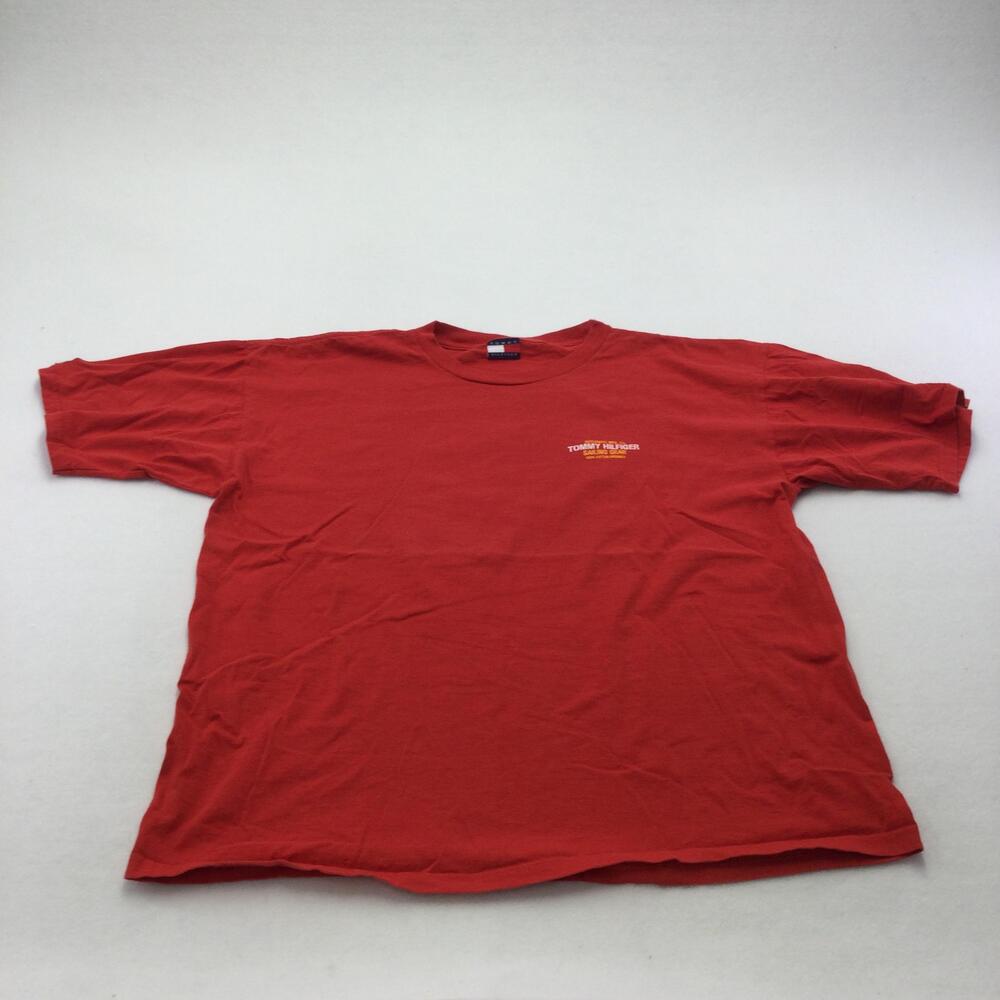 Vintage Tommy Hilfiger Shirt Mens XL Red Sailing Gear Flag Graphic Tee